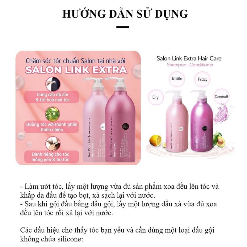 Gội xả dưỡng ẩm phục hồi Salon Link Extra 1000 ml