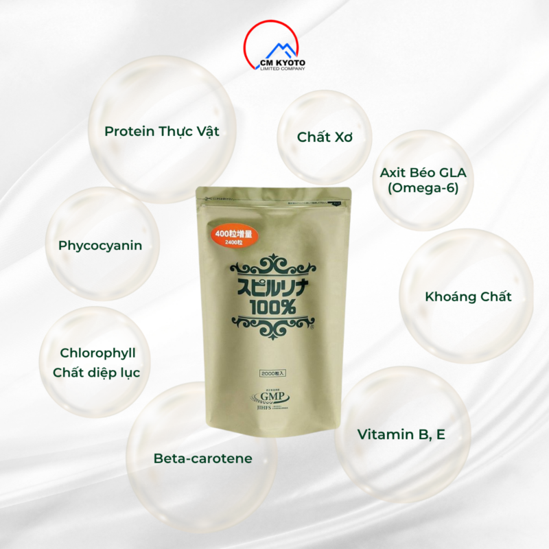 Dinh Dưỡng Nổi Bật Có Trong Tảo Xoắn Spirulina 2400 Viên Dạng Túi Nhật Bản - Japan Algae 