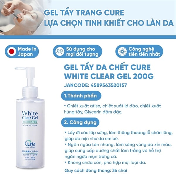 GEL Tẩy Da Chết Cure White Clear Gel 200g